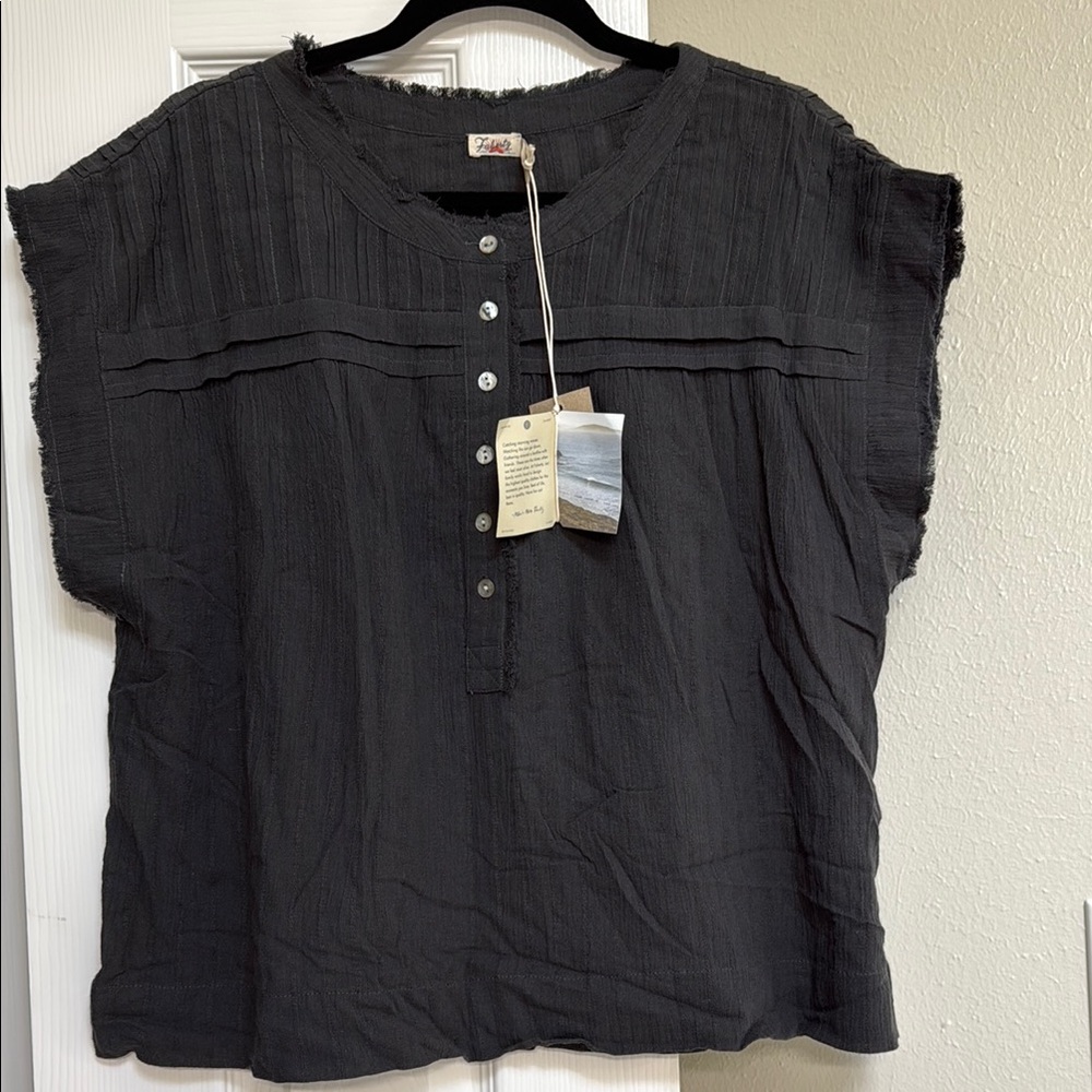Faherty Charcoal Button-Up Blouse